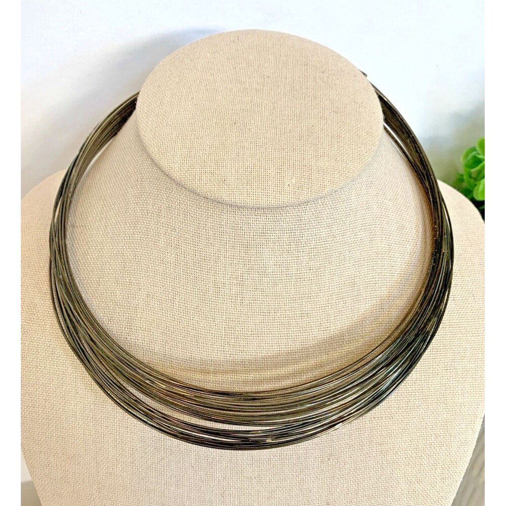 Vintage Multi Strand Wire Collar Choker Necklace Gunmetal Y2K Minimalist